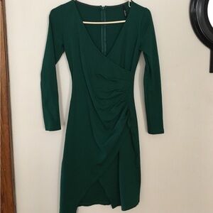 Lulu's Emerald Green Long Sleeve Wrap Dress
